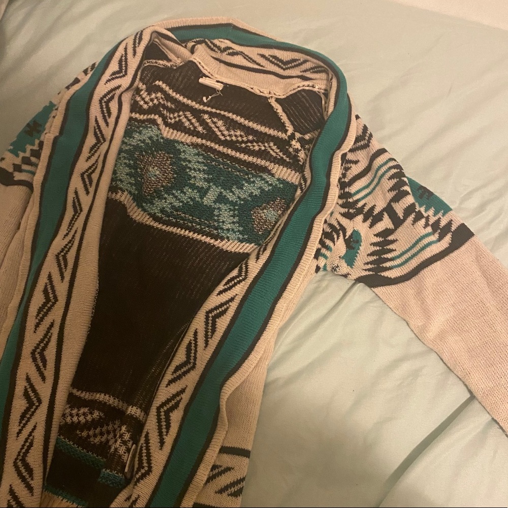 Pink Owl Teal Aztec patterned cardigan